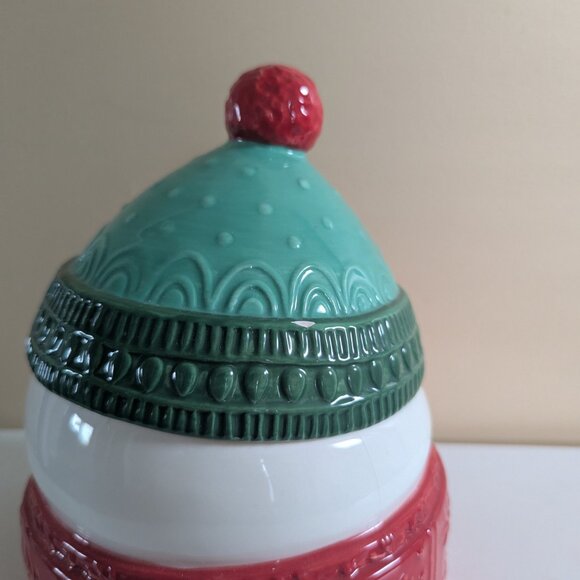 CHRISTMAS SNOWMAN VINTAGE CERAMIC COOKIE JAR - Picture 3 of 5